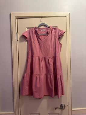 Flutter Sleeve Tiered Mini Dress in Dusty Pink